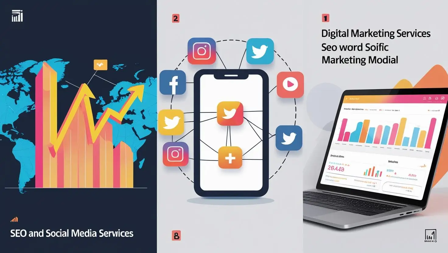 3 image caraousel images for digital marketing serices like SEO or social media marketing